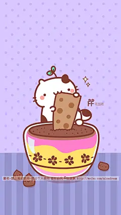 夜谜飒的喵咕酱 BABY MIAOGU 原创可爱卡通插画手机壁纸 可可慕斯甜品【联系作者：sina微博 @夜谜飒】