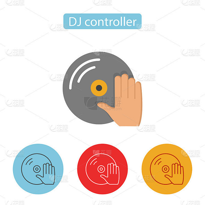DJ转盘唱片播放器与手图标。