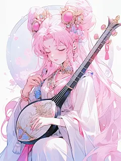 古风插画中式乐器演奏 美少女战士 小小兔