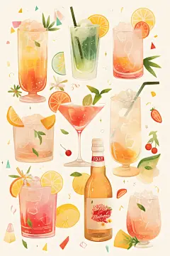 清爽鸡尾酒调酒饮品插画