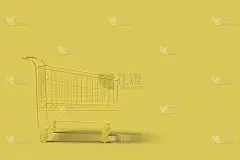 黄色购物车上的浅黄色背景抽象图像。3 d渲染。