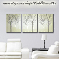 SALE, 48x20 Inches, Original 3 piece Canvas set, Large Art Tan Painting beige Cream color Trees, Triptych, Wall art, Original decor Tree art