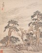 王翚——上博藏《仿古山水册》之七【江干七树图，仿萧照笔】山水 册页高清欣赏 | 
清|王翚(1632-1717)字石谷，号耕烟散人、鸟目山人、剑门樵客等。被称为“清初画圣”。与王时敏、王鉴、王原祁并称“四王”，加上吴历、恽寿平合称“清初六家”或“四王吴恽”。擅山水人物花鸟草虫，笔法洒脱，用墨疏淡清逸。虞山派创始人。