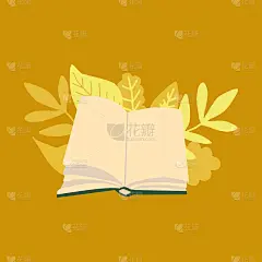 书和树叶手绘在2021年流行的颜色。北欧hygge。舒适的家。图书馆，学习，阅读，复印空间，文本的地