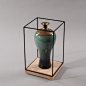 新中式轻奢翡翠绿陶瓷花瓶铁艺框架工艺品摆件样板房客厅软装饰品-淘宝网