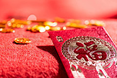 Chinese Spring Festival Fortune Character red envelope and Gold CoinsChinese Spring Festival Fortune Character red envelope and Gold Coins
