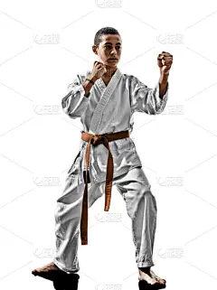 青少年,空手道,儿童,垂直画幅,武术,白色背景,人,背景分离,格斗运动,影棚拍摄