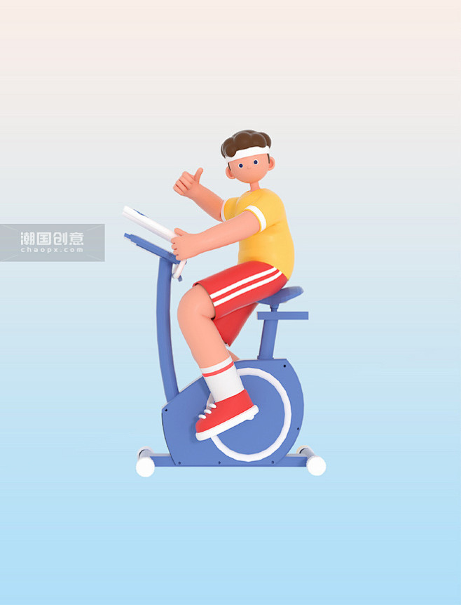 3D立体骑健身单车健身锻炼人物图片_潮国...