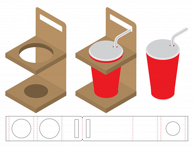 咖啡奶茶食品包装盒刀版展开图模板矢量图素...