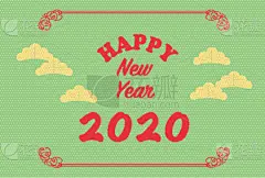 2020,贺卡,新年前夕,圣伯纳犬,可爱的,和服,仅日本人,简单,模板,日本人