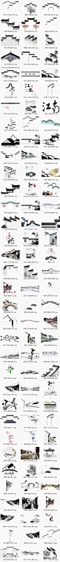 300款中国风手绘江南水乡古建筑徽派建筑水墨山水风景PNG背景素材