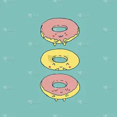 卡哇伊甜面包圈。矢量手绘插图
