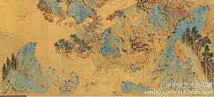 #明四家#【 明 文徵明 《仿赵伯骕后赤壁图》 】卷，绢本设色，514.6×31.5cm，台北故宫藏。该卷画于1548年，因苏州有人收藏赵伯骕（后赤壁图），官吏索取献给严嵩之子世蕃，而主人不愿给，文征明劝主人不要因此惹祸，就为他画了这一卷。画题说是仿自赵伯驹，然而画中色调的处理等，全是作者自己的本色。