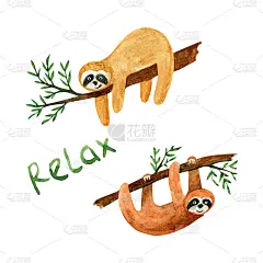 可爱的手绘水彩画树懒。孤立在白色背景的热带织物印花，儿童海报，可爱的文具画。