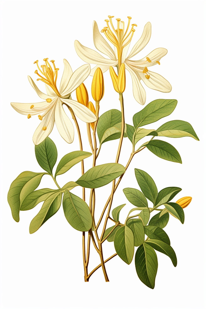 金银花手绘中药材插画