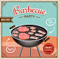 夏日梦幻可爱卡通时尚水彩烤肉烤炉BBQ古典插画贺卡
