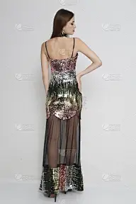 美丽的女人穿着长长的晚礼服，前面是白色的背景