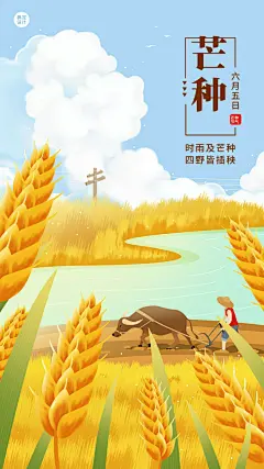 芒种节气祝福插画手机海报