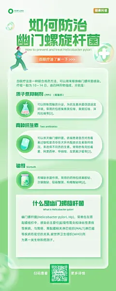 渐变质感风幽门螺旋杆菌科普宣传长图海报