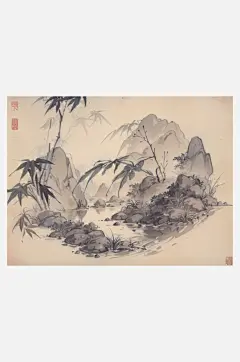 AI数字艺术竹子场景水墨画插图-众图网