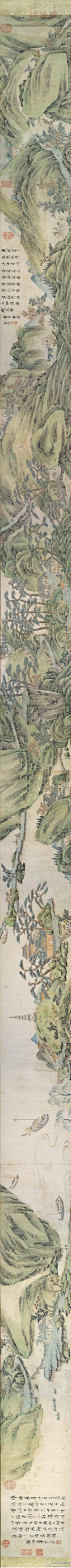 【國畫947】明 蕭雲從 《秋山行旅圖巻》—— 紙本設色，明代畫家蕭雲從國畫作品，現藏東京國立博物館。