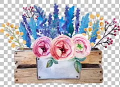 免扣素材免费下载木盒子里的彩色鲜花