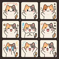 生成动漫猫咪九宫格表情包 - 豆包