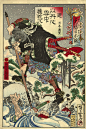 Horibe Yasube Taketsune During a Night Attack by Kawanabe Kyosai : Japanese woodblock print, woodblock print, Japanese art, Japanese artwork,  Japanese decorative art, woodblock prints