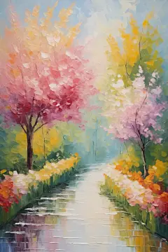 田园公园风景油画图片插画