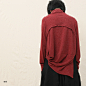 日着【兰子】2013春装女装 绛红色立裁设计高领针织衫打底衫