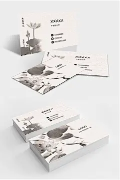 水墨荷花中国风名片