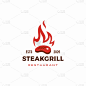 roasted steak grill fire flame logo icon