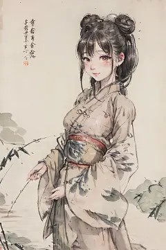 古风少女水墨唯美插画
