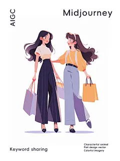 咒语分享✨UI扁平风电商插画和闺蜜逛街