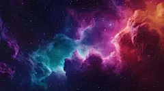 点击来源直接获取大图文件 |色彩斑斓的太空星系云团星云。星夜宇宙。宇宙科学天文学。超新星背景彩虹壁纸 红紫蓝 暗 黑 橙 绿。星云。插画