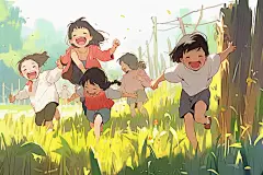 玩耍小孩插画图片