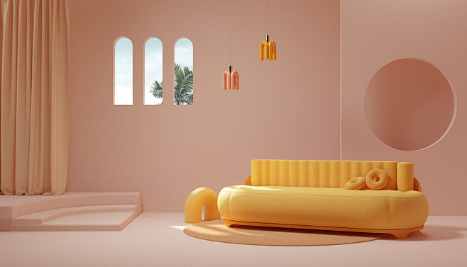 沙发，按摩，室内，黄色， _C-场景搭建...