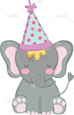 可爱的,象,小的,派对帽,华丽的,玩具,动物,儿童,童年,问候