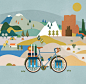 The Original Bicycle Touring Board Game : Illustrations for the board game the Open Road. It’s an original bicycle touring adventure tabletop game and you bicycle through the USA to win.Illustrations for every part of the game, from the boxcover to the bo
