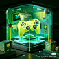 This may contain: a video game controller sitting on top of a table