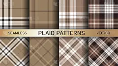 无缝矢量格子图案。一套8格子背景。时尚的几何设计的织物，纺织品，包装等。