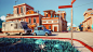 DON'T TEXT AND DRIVE : The 3D animation is set in a very graphical, cubistic world. The style is defined through geometric shapes and a warm colour palette.