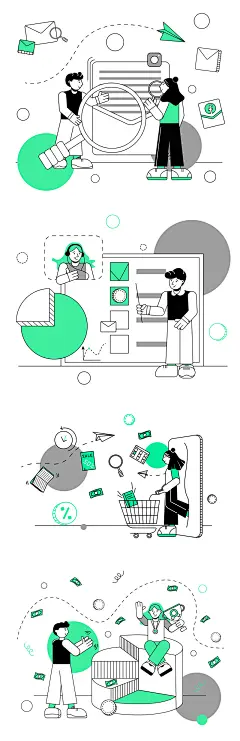 一组流行线性互联网产品业务数据交流办公功能UI场景插画AI素材-淘宝网