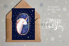 手绘圣诞风独角兽贺卡卡片英文字母雪花星星PNG设计素材png243-淘宝网