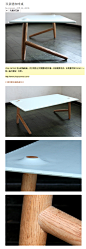 shay carmon 设计的咖啡桌，仅以两条分叉椅腿保持平衡。风格简单朴实，采用橡木和Corian（一种人造大理石）材质。

http://www.shaycarmon.com/