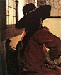 油画人物作品欣赏《官员和谈笑中的少女》局部人物背面展示高清图片