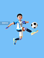 世界杯足球杯3D卡通人物运动员踢足球踢球形象图片_潮国创意