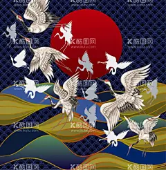 仙鹤  - 源文件下载【酷图网】日本和风素材,仙鹤,日式素材,寿司店背景,日式图案