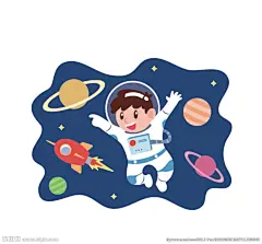 小宇航员梦想太空人卡通手绘矢量