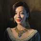 queen, gems, necklace,royal palace, Extra Long Shot, oil painting, epic, cinematic lighting, ultra detailed, best quality, --v 5 --q 2